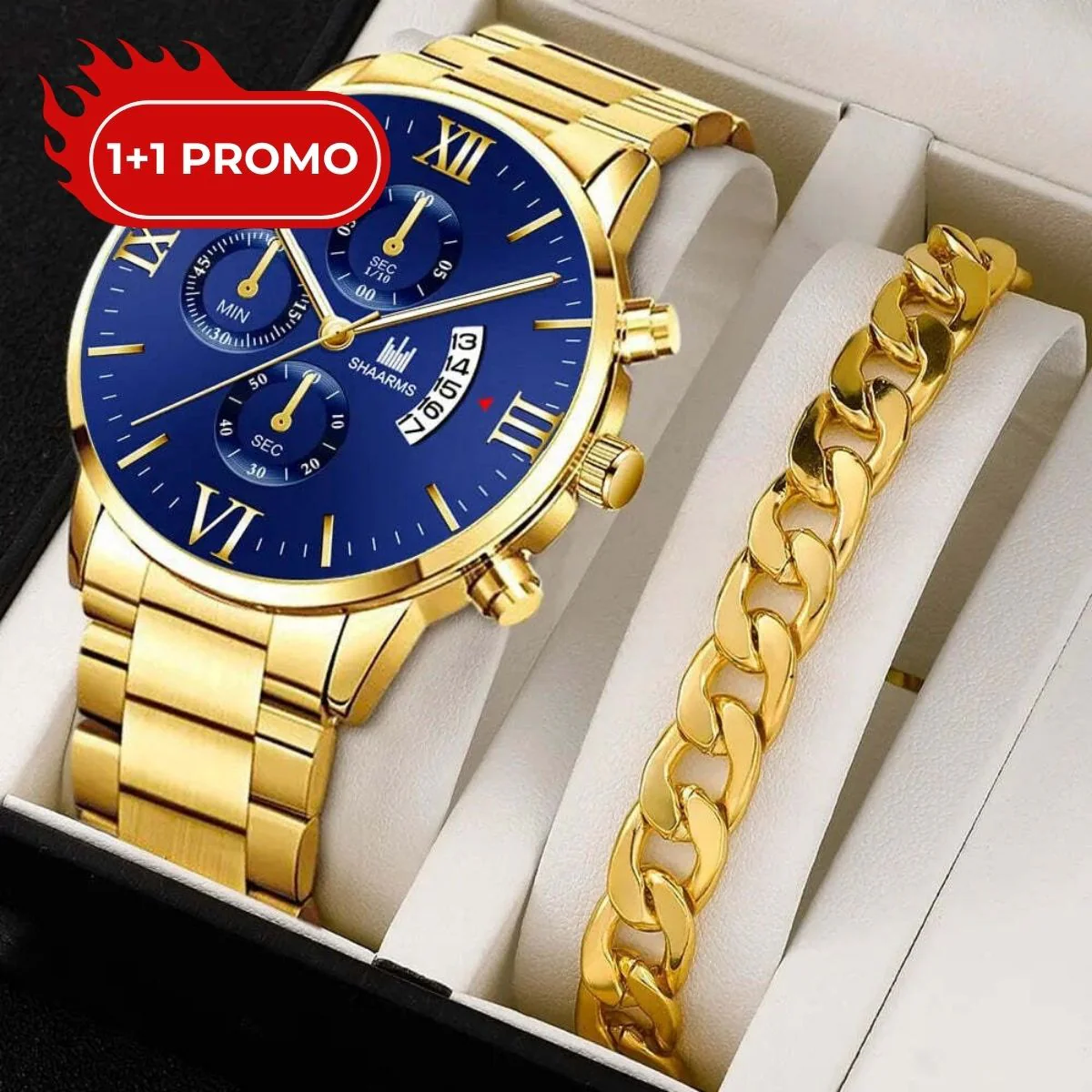 OFERTA EXCLUSIVA 1+1 Gratis | Reloj empresarial de lujo en oro y pulsera de oro 💎