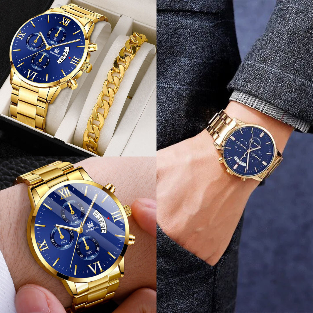 OFERTA EXCLUSIVA 1+1 Gratis | Reloj empresarial de lujo en oro y pulsera de oro 💎